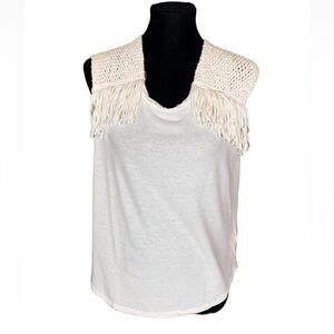 Scotch & Soda off white sleeveless top with crochet & fringe accents P’tite / XS